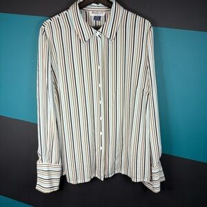 Mulberry Silk Striped Blouse in Gray and Cream